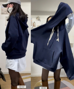 2色微胖女宽松韩版蝙蝠袖连帽套头全棉卫衣厚外套女