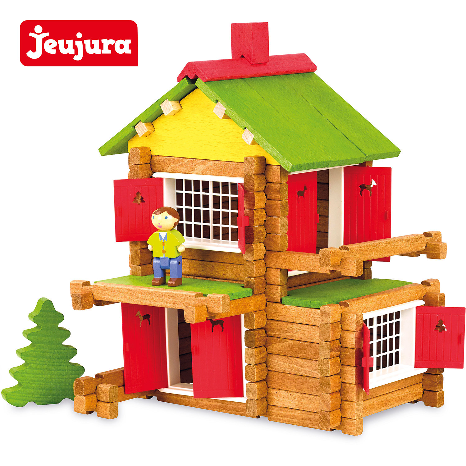 法国制造jeujura积木小屋 儿童益智建构玩具天然榉木拼搭小木屋