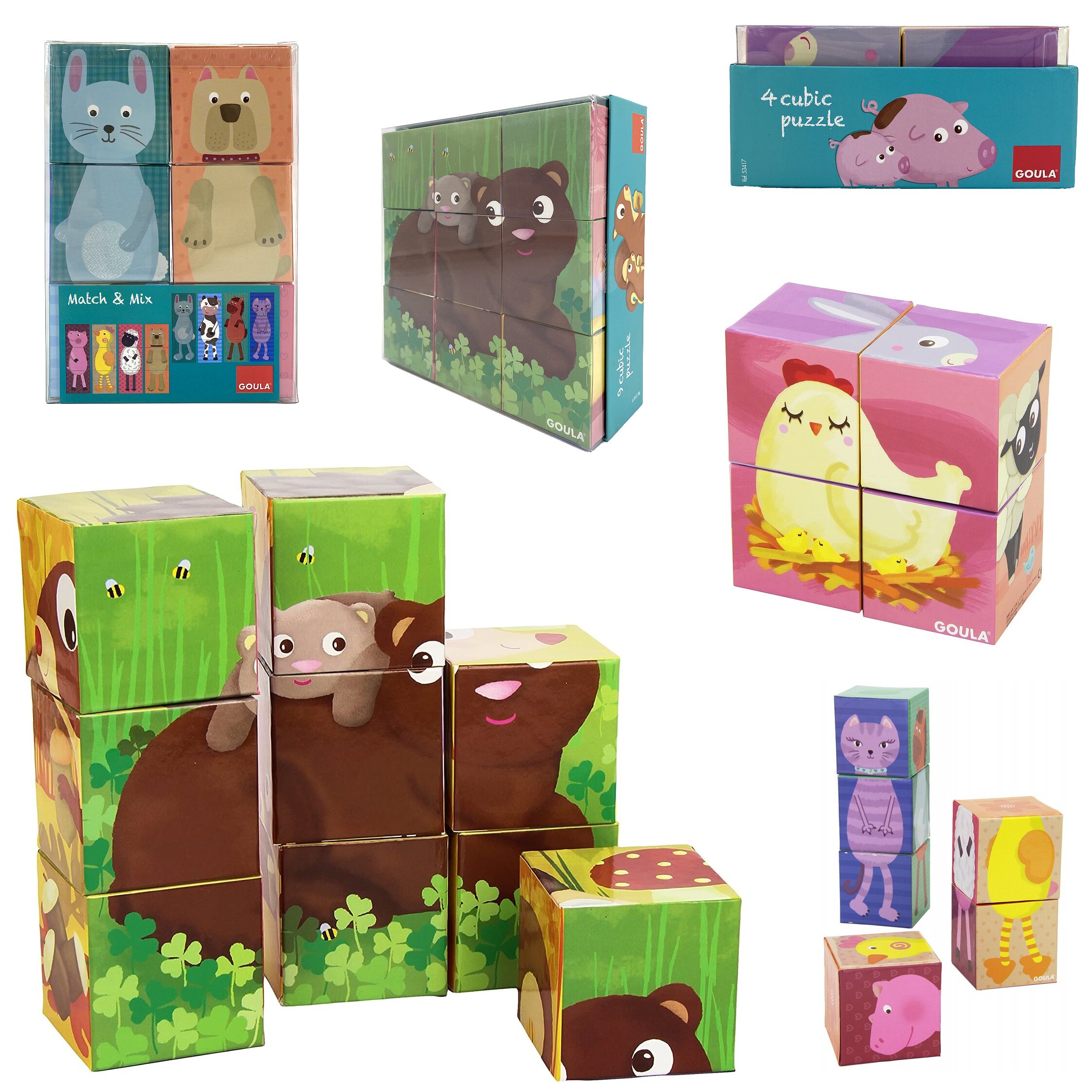 欧美goula puzzle婴幼儿童早教认知动物拼图方块益智拼插积木玩具