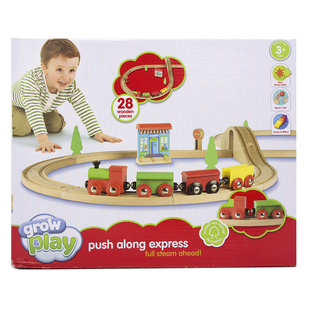 grow play express木质制拼装 along 轨道磁性火车儿童玩具车 push