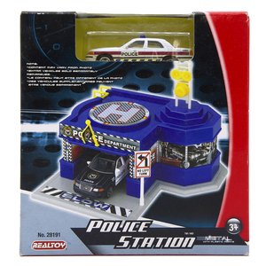 REALTOY POLICE STATION合金警车模型拼装警察局警务站场景过家家