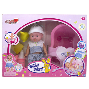BAILIBAO BATH BABY软塑料搪胶身体洗澡玩具仿真娃娃配洗澡盆套装
