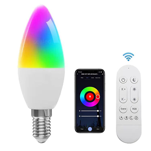 手机蓝牙2.4G无线遥控LED灯泡无极调光调色RGB台灯床头灯光源E14