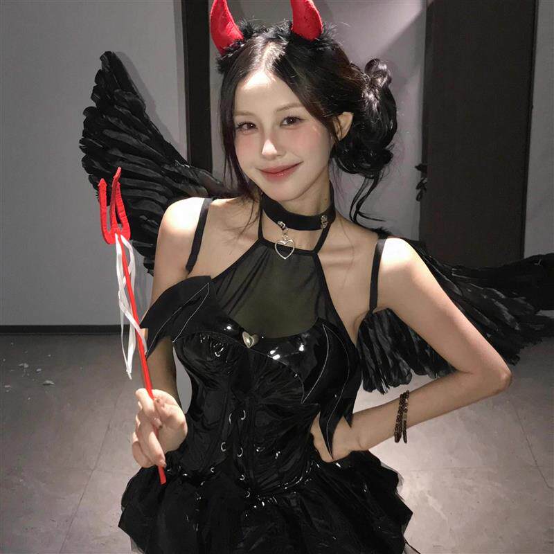 万圣节服装女仆cos小恶魔穿搭性感辣妹连衣裙女纯欲风皮裙禁欲系
