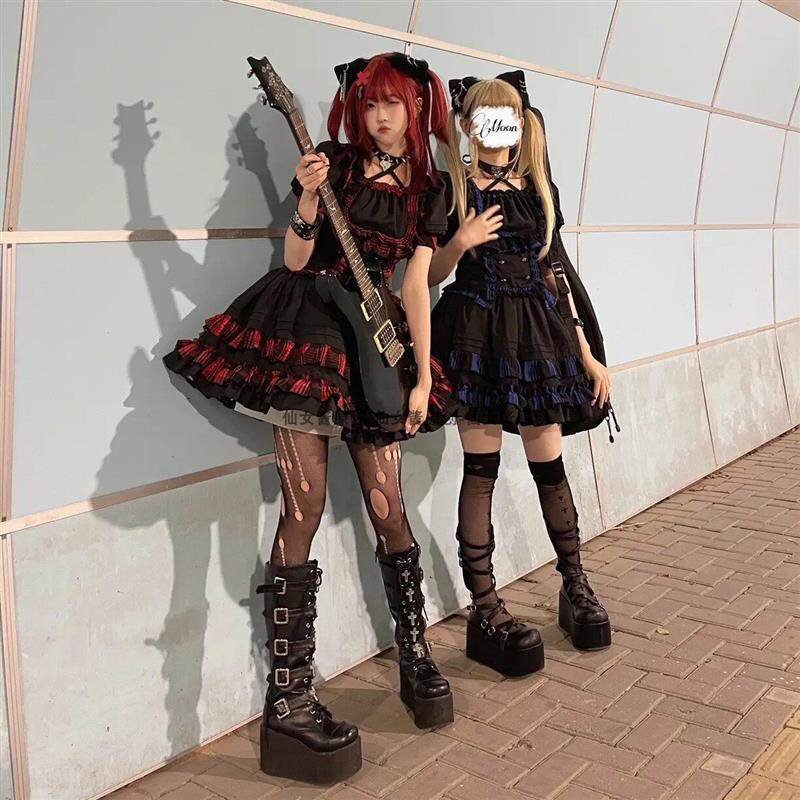 朋克猫lolita洛丽塔摇滚乐队姐妹暗黑哥特风闺蜜裙子吉他少女裙子