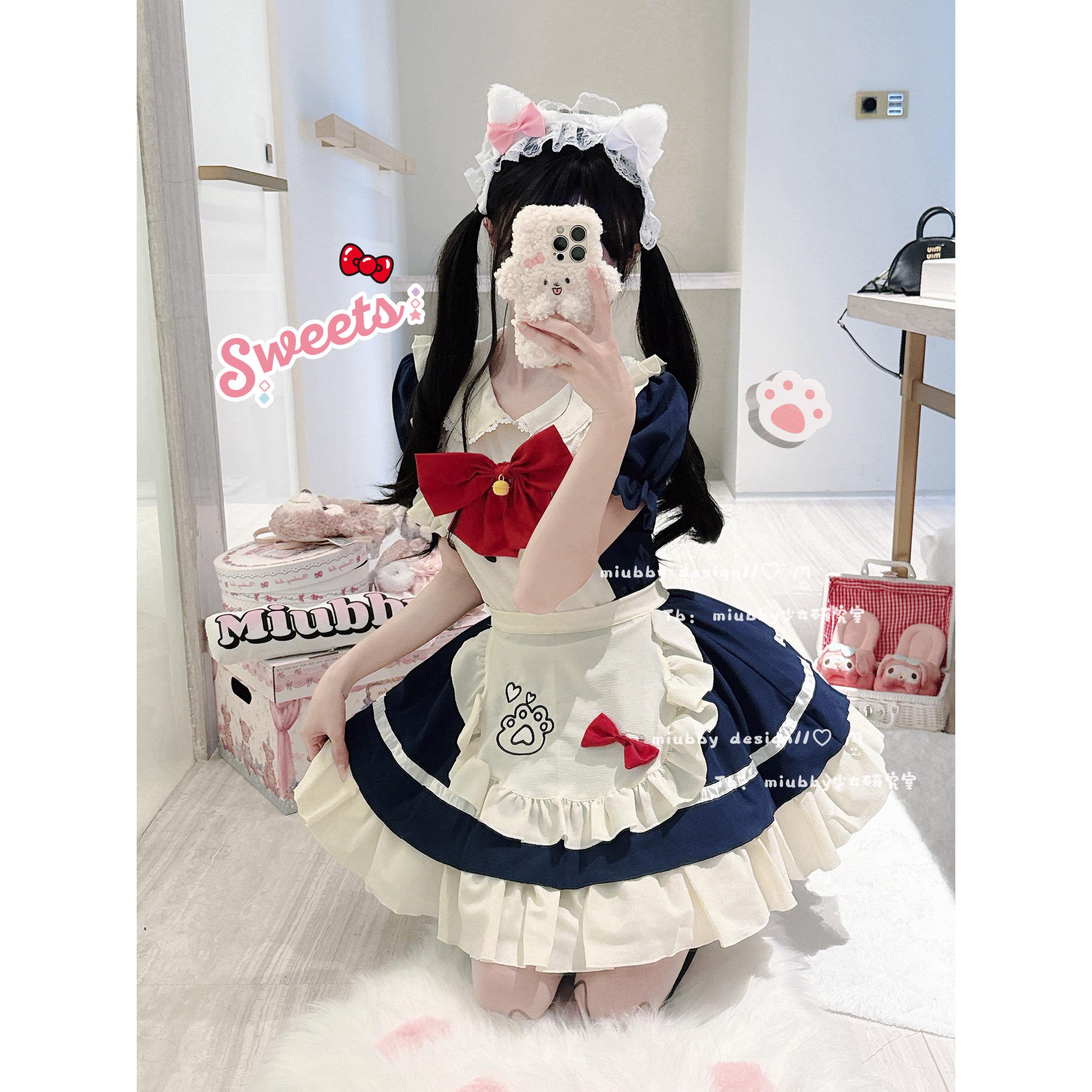 Miubby「白雪*在桃小猫」日系猫咪女仆装cos软妹圣诞lolita连衣裙