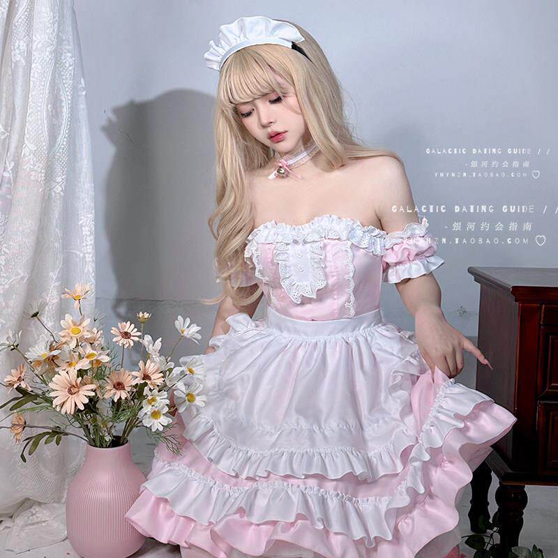 银河约会指南 粉色咖啡厅女仆装cos服圣诞节性感Lolita连衣裙