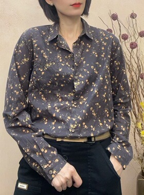 小碎花纯棉衬衫女2025秋冬休闲短款长袖印花衬衣女小个子上衣全棉
