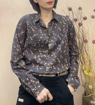 小碎花纯棉衬衫女2025秋冬休闲短款长袖印花衬衣女小个子上衣全棉