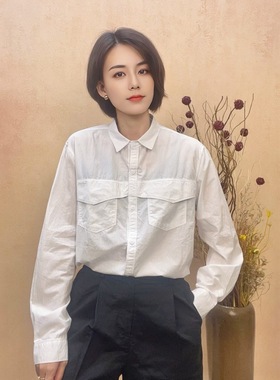 白色纯棉衬衫女2025秋冬新款长袖宽松百搭纯色衬衣净色上衣全棉