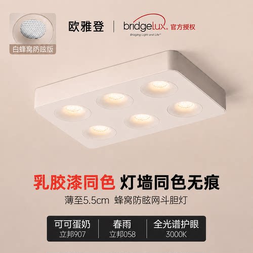 可可蛋奶超薄明装六头筒射灯中古奶油风蜂窝防眩斗胆灯客厅吸顶灯