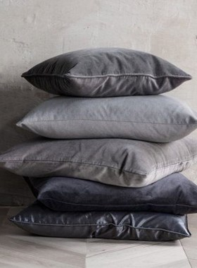 灰色系复古轻奢绒布抱枕定制客厅沙发靠垫床头床上莫兰迪店主推荐