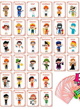 跨境英语启蒙Flashcard职业英文闪卡互动问答早教认知玩具教具