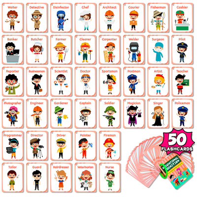 跨境英语启蒙Flashcard职业英文闪卡互动问答早教认知玩具教具