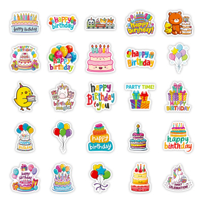 跨境英文sticker可爱卡通生日快乐涂鸦贴纸儿童生日装饰贴手账