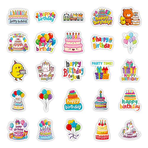跨境英文sticker可爱卡通生日快乐涂鸦贴纸儿童生日装饰贴手账