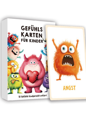 跨境英语德语启蒙Flashcard情绪闪卡小怪兽动物卡通情感学习卡