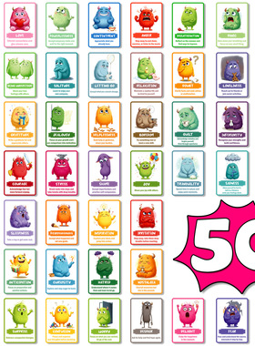 跨境英文Flashcard小怪兽情绪鼓励留言卡片可爱卡通表达想法手写