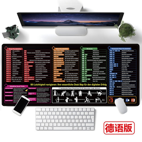 跨境德语快捷键鼠标垫电脑word window欧美办公室外贸桌垫