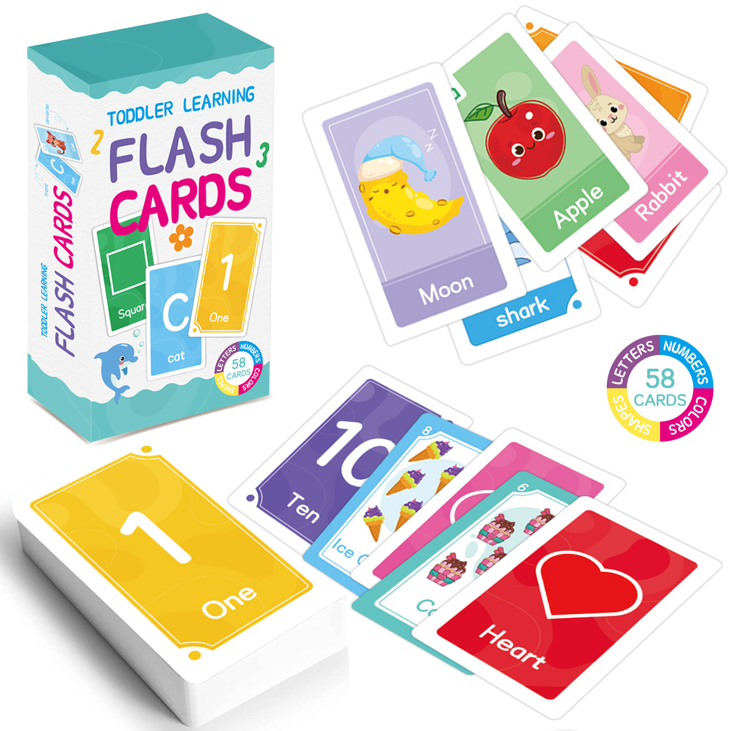 跨境英语启蒙Flashcards闪卡字母儿童早教颜色数字形状动物ABC