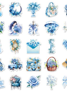 跨境sticker蓝色花园贴纸北欧风ins小清新创意防水装饰DIY手账本