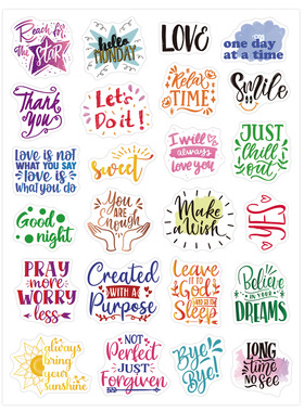 跨境英文Stickers贴纸透明文字名言剪贴簿手账励志贴纸封口