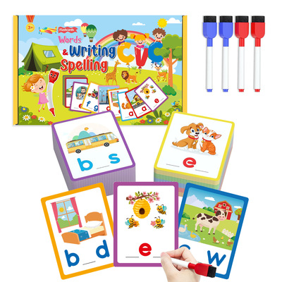 跨境英语启蒙CVC单词拼写可擦除重复书写Flashcard闪卡教具玩具