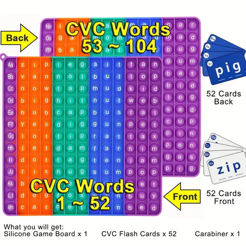 跨境英语启蒙CVC闪卡单词游戏彩虹按按解压板字母数字