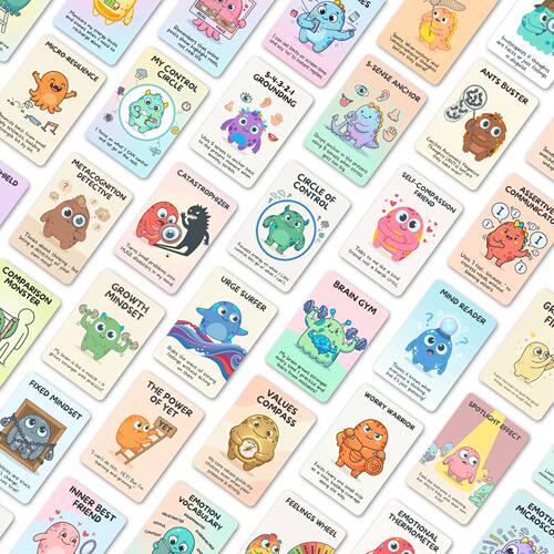 跨境英文Flashcard儿童心理健康闪卡小怪兽社交情感学习情绪管理