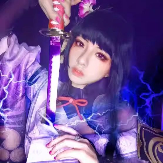 雷电将军cos假发影稻妻城