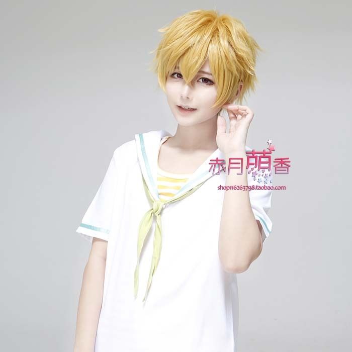 萌香家cosplay假发 Free!男子游泳部 叶月渚金黄色短发朝日奈枣