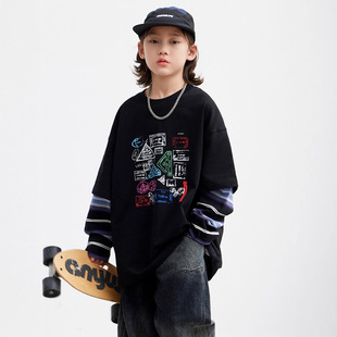 男童假两件长袖t恤春秋款2026新款儿童秋装打底衫大男孩春季上衣