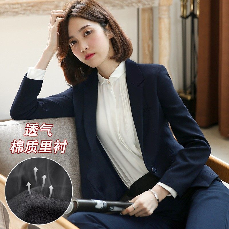 职业西装外套女小个子黑色商务正装女士ol通勤修身面试藏青色西服