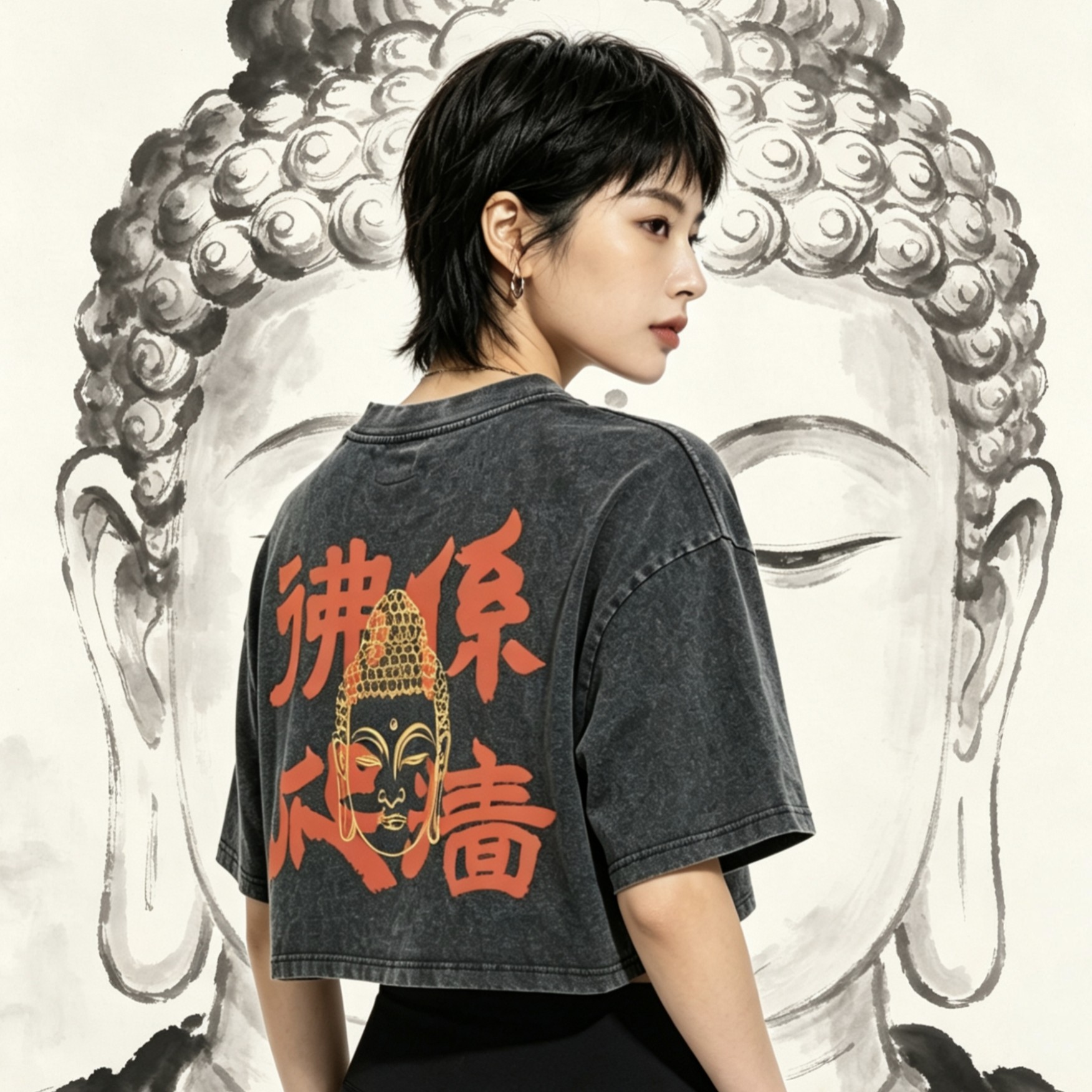 佛系爬墙 女式女生短款露腰纯棉运动宽松原创设计攀岩体恤t恤