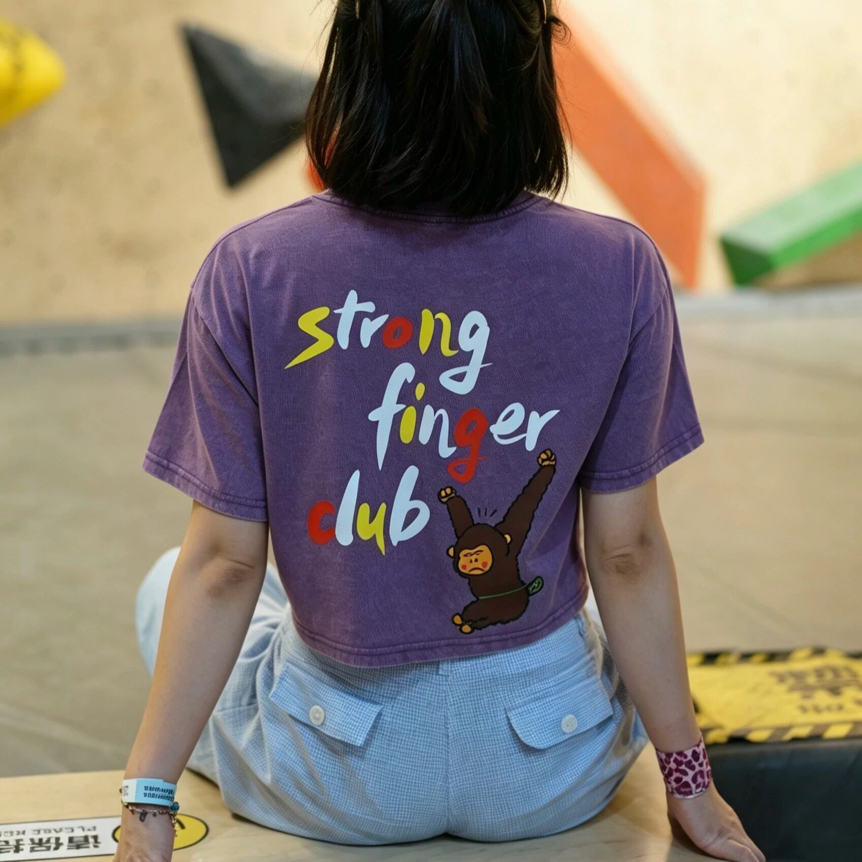 Strong Finger Club  女生短款露腰纯棉宽松原创设计攀岩体恤t恤