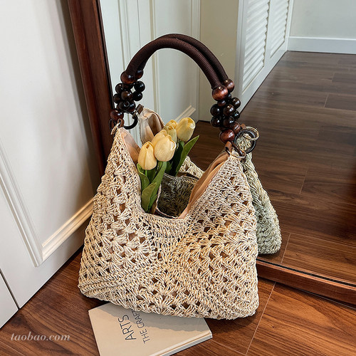 杺薇新款草编沙滩百搭托特包