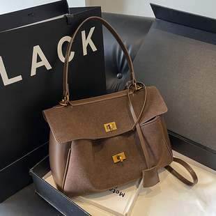 通勤单肩斜挎包托特包 时尚 秋冬季 复古美拉德大容量包包女2025新款