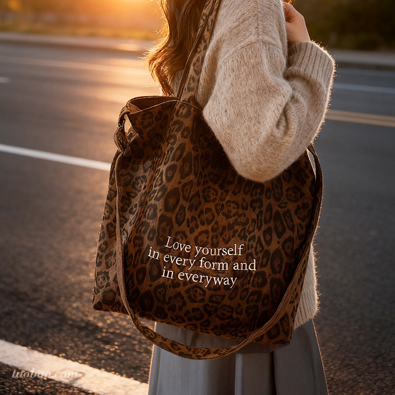 麂皮绒豹纹双面用托特包