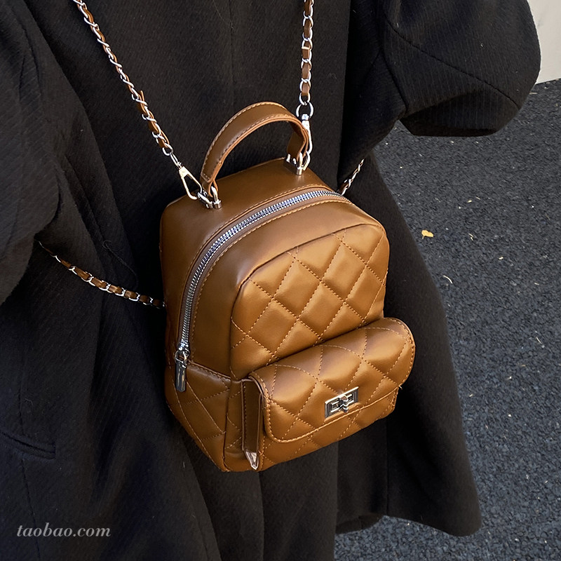 菱格绣线女双肩包2025新款复古百搭链条后背包精致迷你超火小书包,箱包皮具/热销女包/男包,双肩背包,淘宝优惠券,粉丝福利购,淘宝优惠卷