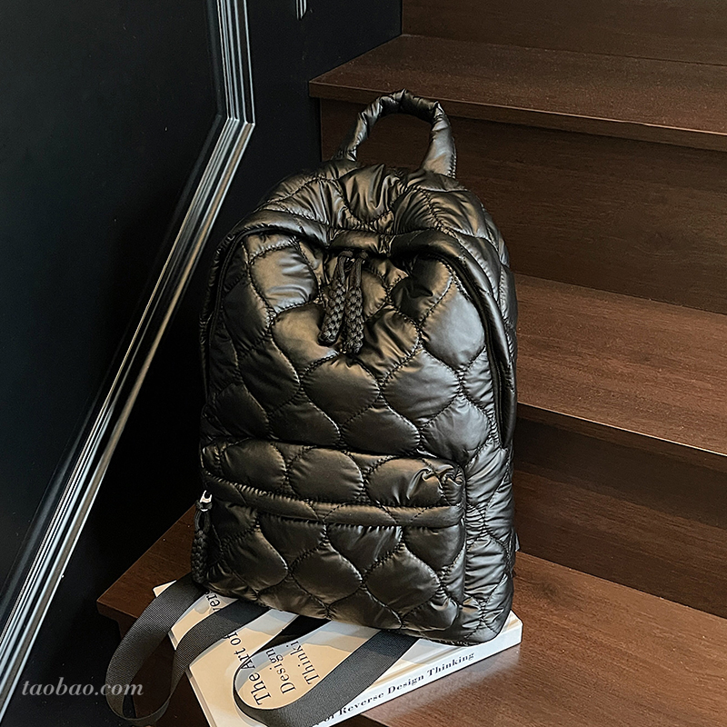 2025新款棉服双肩包菱格绣线背包