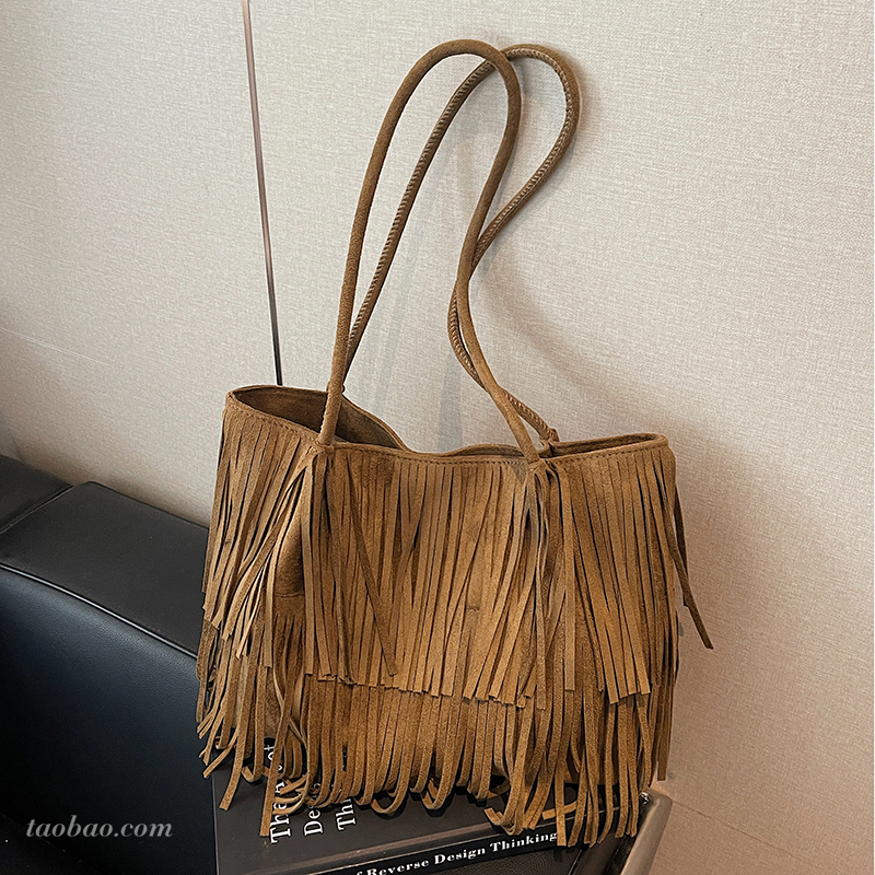 麂皮绒通勤单肩斜挎托特包