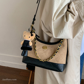 复古小众麂皮绒包包女2025新款 菱格百搭斜挎包时尚 撞色单肩腋下包