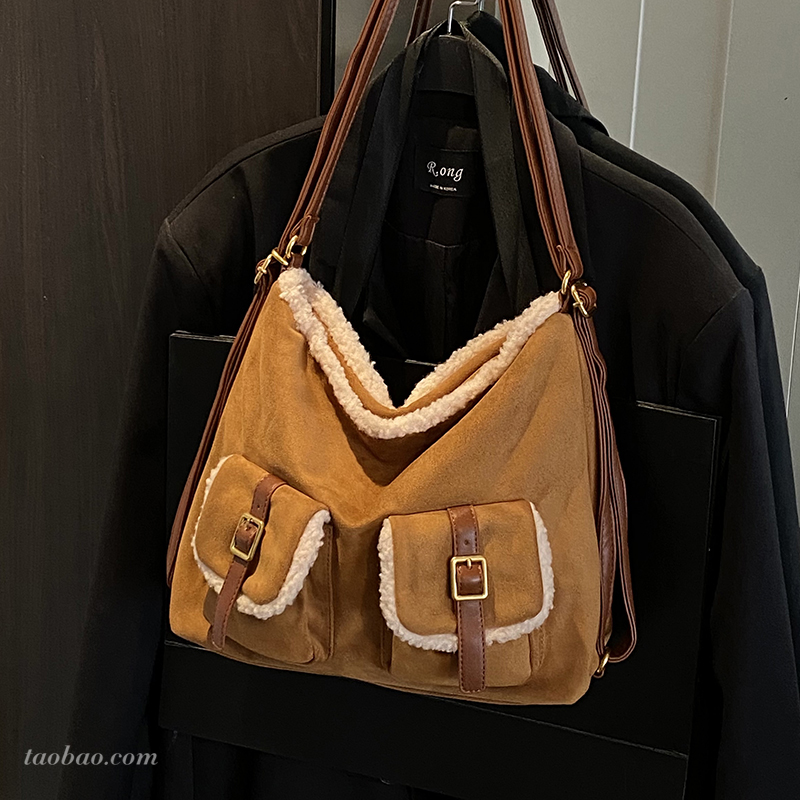 复古大容量托特包通勤双肩包