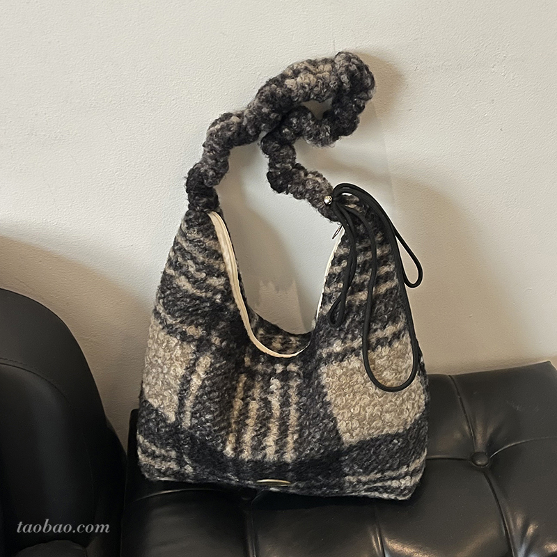 2025新款格纹毛呢托特包