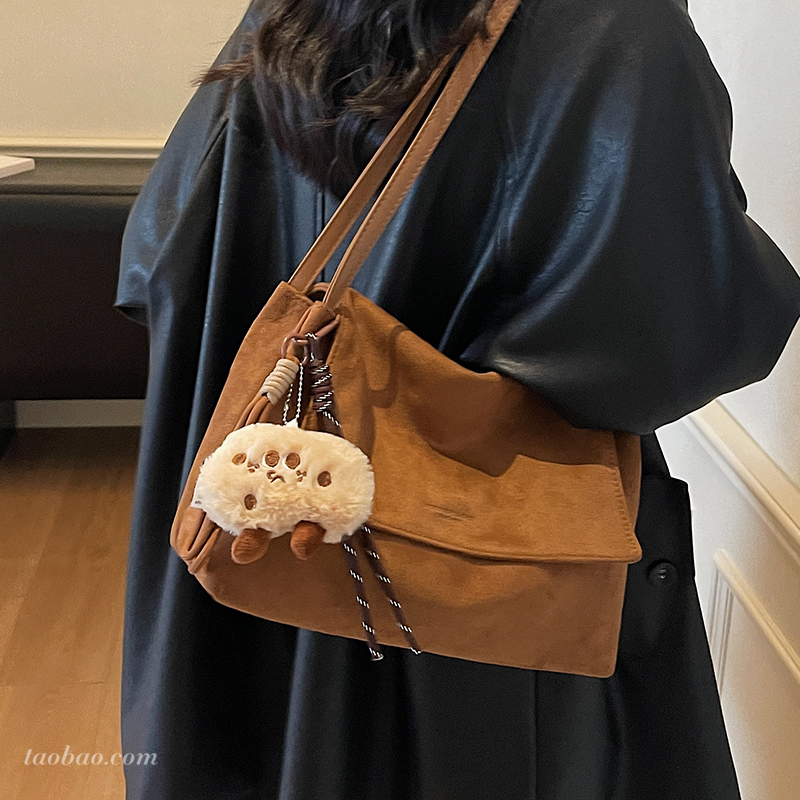 简约高级感麂皮绒托特包