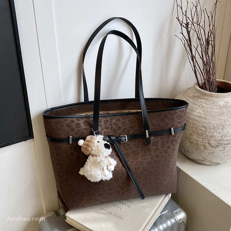 豹纹大容量通勤托特包