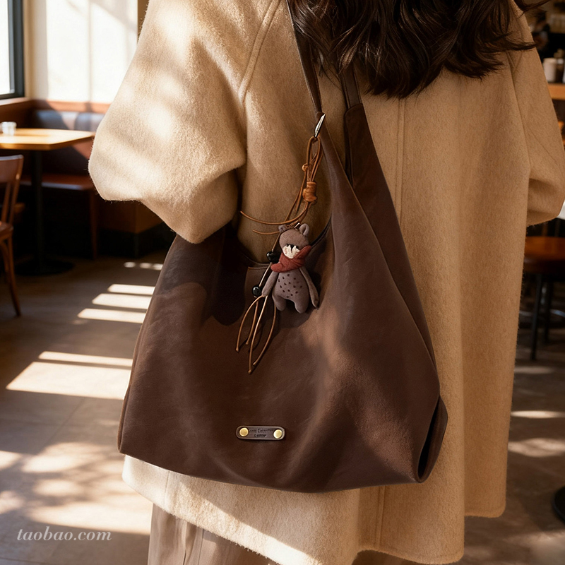 简约高级感麂皮绒托特包