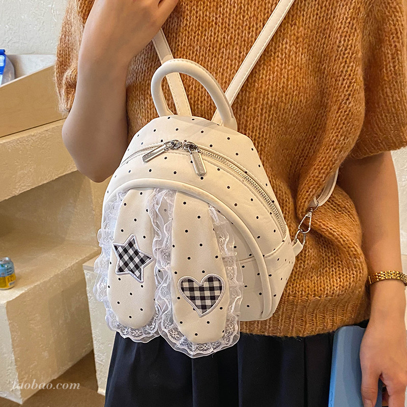 甜美可爱少女兔耳朵双肩包2026新款潮休闲百搭后背包学院风小书包