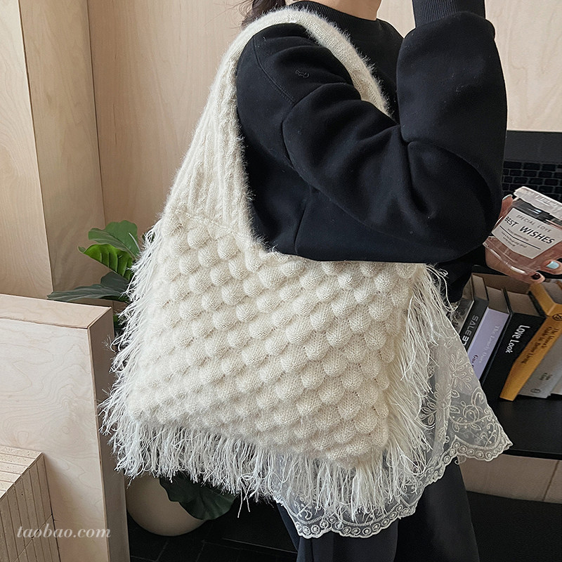 松弛感大容量针织包包2026新款休闲通勤女士单肩包毛线手提托特包,箱包皮具/热销女包/男包,托特包,淘宝优惠券,粉丝福利购,淘宝优惠卷