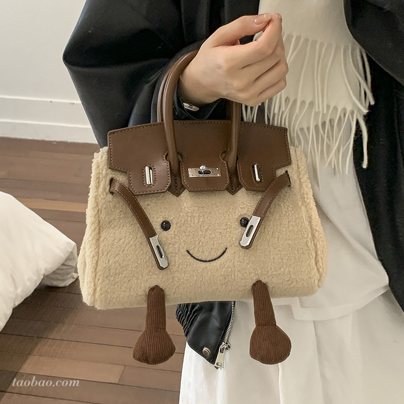 冬季小众羊羔毛茸茸包包2026新款百搭斜挎包女式手提铂金包毛毛包,箱包皮具/热销女包/男包,托特包,淘宝优惠券,粉丝福利购,淘宝优惠卷